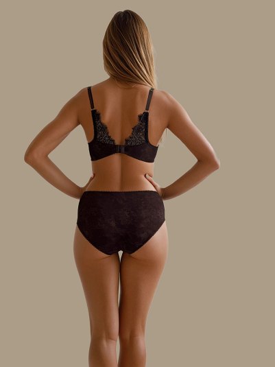 Figi Maxi - koronka z mikrofibrą w kolorze gorzkiej czekolady - model Velotue