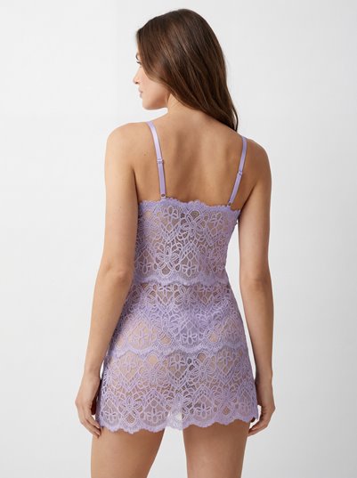 Koszulka typu babydoll z pięknej delikatnej fioletowej koronki - model Provence